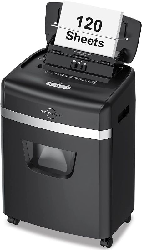 Photo 1 of ***DAMAGED*** BONSEN 120-Sheet Auto Feed Paper Shredder High Security Micro Cut Shredders for Home Office Use/ 30 Minutes/ Security Level P-4,6-Gallon Bin (S3110)
