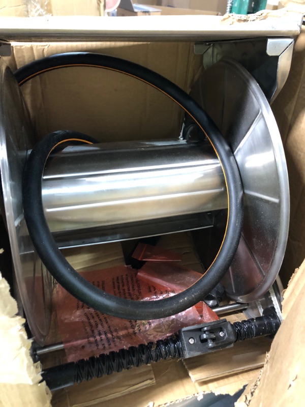Photo 3 of ***USED/DAMAGED*** Liberty GARDEN 712 Single Arm Navigator Multi-Directional Garden Hose Reel, Holds 125-Feet of, 5/8-Inch, Bronze & Flexzilla HFZG510YW Garden Lead-In Hose 5/8 In. x 10 ft, 10' (feet) Single Arm Hose Reel + Garden Lead-In Hose