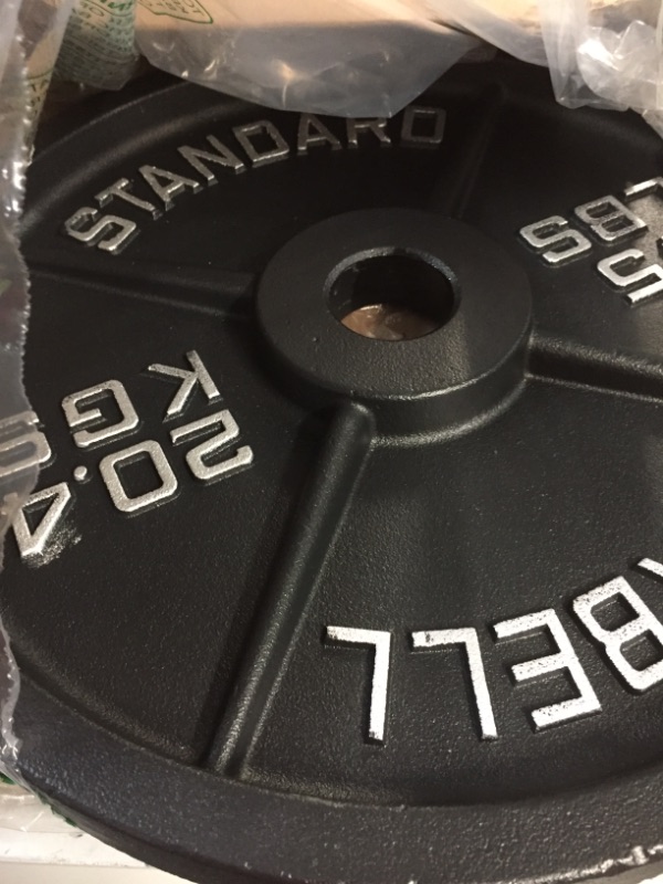 Photo 2 of ** 1 WEIGHT ONLY ** Cast Iron Olympic Weight Plates – 45LB Free Weights with 2-inch Hole & Anti-Rust Hammertone Finish 