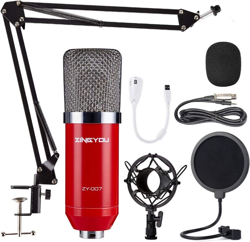 Photo 1 of ZINGYOU Condenser Microphone Bundle, ZY-007 Professional Cardioid Studio Condenser Mic Include Adjustable Suspension Scissor Arm Stand, Shock Mount and Pop Filter, Studio Recording & Broadcasting
