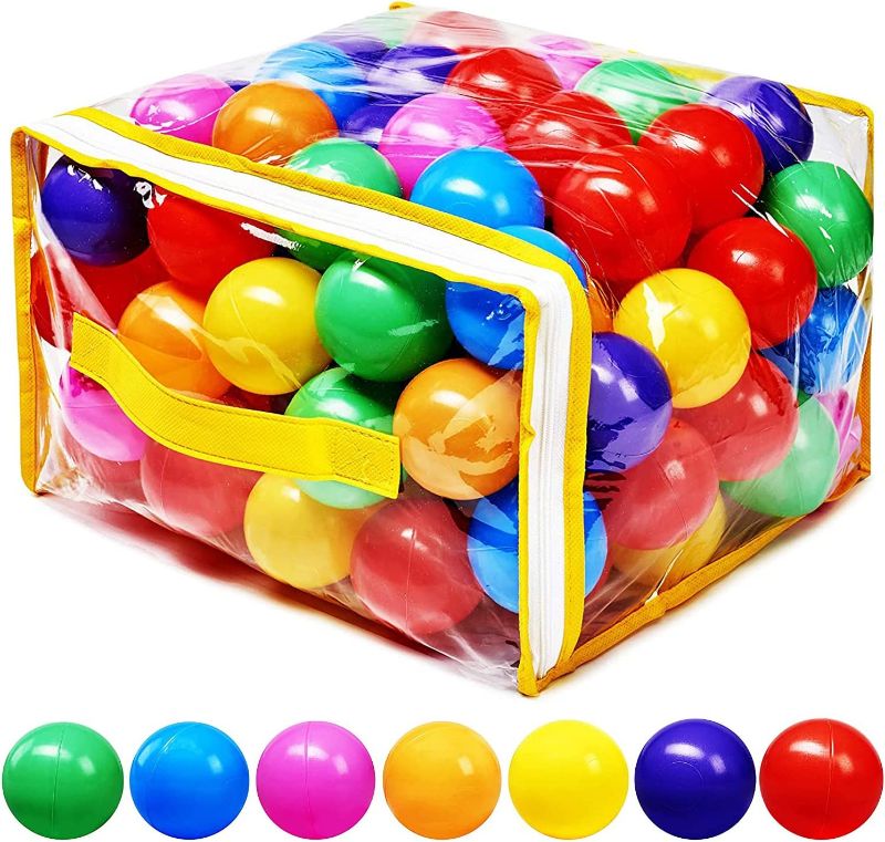 Photo 1 of Hovenlay Ball Pit Balls Phthalate Free BPA Free Crush Proof Plastic - 7 Bright Colors in Reusable Play Toys for Kids with Storage Bag
