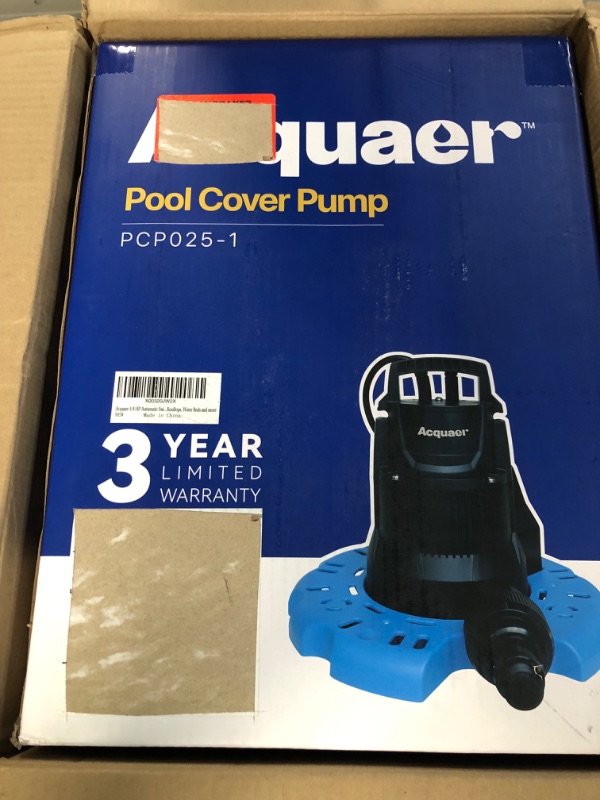 Photo 2 of Acquaer 1/4 HP Automatic Swimming Pool Cover Pump, 115 V Submersible Pump with 3/4” Check Valve Adapter & 25ft Power Cord