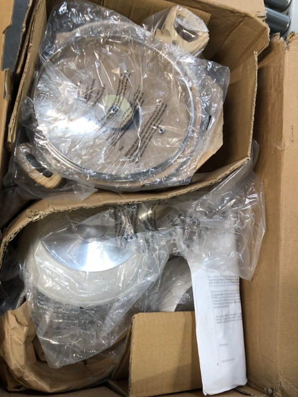 Photo 1 of 10 Piece Cookware Set- Non Stick Pots and Pans Set including Sauce Pans and Dutch Oven with Glass Lids, Griddle Pan, Frying Pans, Complete Cooking Set with Bakelite Handles (Cream) Cream 10 Pc Set