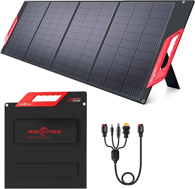 Photo 1 of ROCKPALS 200W Portable Solar Panels with Kickstand, Foldable Solar Panel Charger for ROCKPALS/Jackery/BLUETTI/ECOFLOW Portable Power Station Solar Generator and USB Devices with QC 3.0 & Type C Output