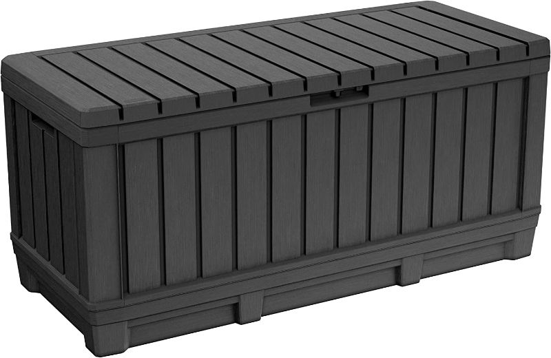 Photo 1 of **FOR PARTS ONLY**
Keter Kentwood Durable 90 Gallon Resin and Plastic Deck Box Graphite
