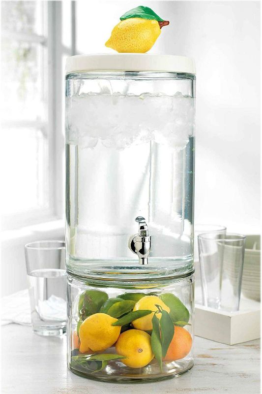Photo 1 of ***DAMAGED*** Classic Home Seasons 2 Gallon Ice Cold Clear Glass Beverage Drink Dispenser. Lid & Spigot - Great For Outdoor, Party, & Daily Use