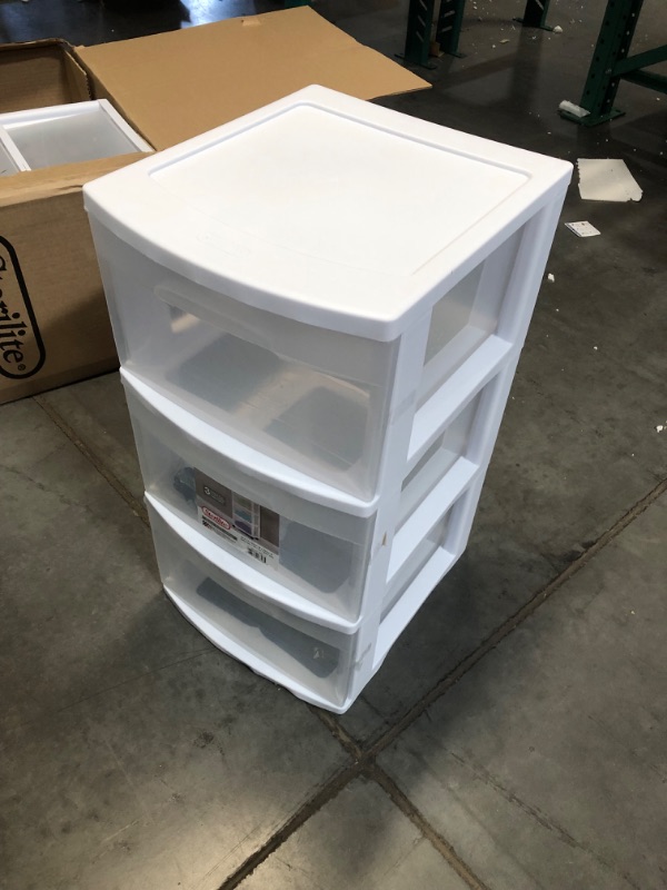 Photo 1 of ***SEE NOTES*** Sterilite 28308002 3 Drawer Cart, White Frame with Clear Drawers and Black Casters, 2-Pack