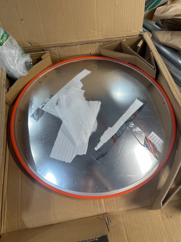 Photo 2 of Convex Traffic Mirror 24" for Driveway, Warehouse and Garage Safety or Store and Office Security, with Adjustable Wall Fixing Bracket to Eliminate Blind Spots and Corners Indoor and Outdoor 24" Diameter Orange