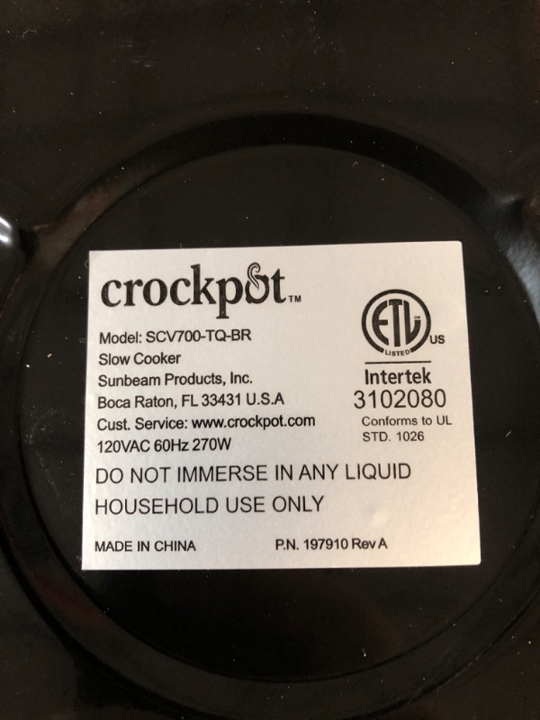 Photo 3 of **DAMAGED, SEE NOTES** Crockpot SCV700-KT Deisgn to Shine 7QT Slow Cooker, Turquoise Turquoise Cooker