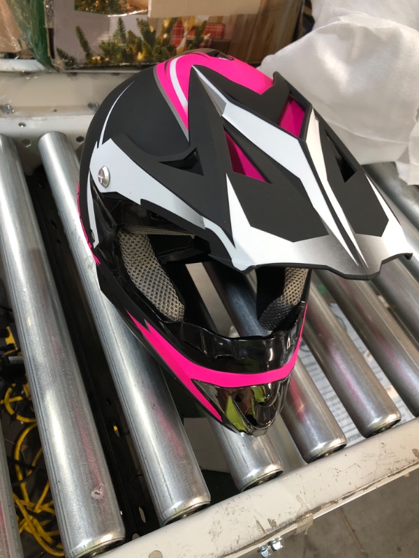 Photo 2 of Youth and Kids Motocross Helmet, Outdoor Full Face, 4 Piece Set - PINK Medium