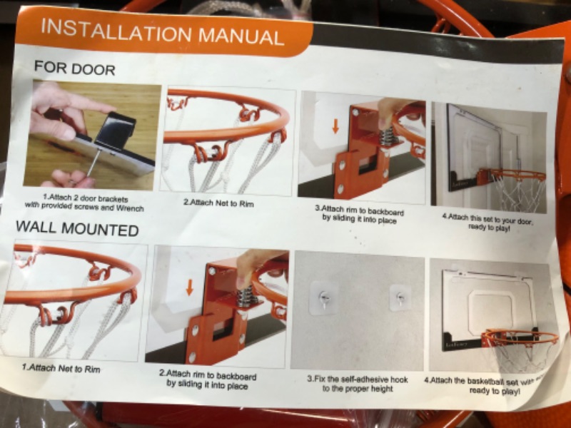 Photo 1 of LotFancy Mini Basketball Hoop for Door and Wall, Indoor Basketball Hoop for Kids Adults, 3 Balls, 18 x 12'' Backboard and Complete Accessoires Included