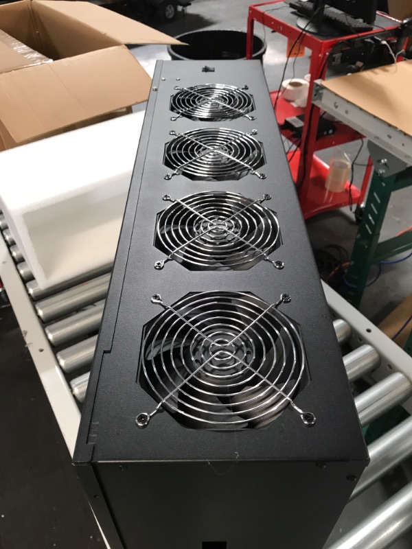 Photo 3 of Mining Rig Frame 8 GPU 70mm Slots with 8 Fans, Crypto Ethereum Miner Case with Barebone Motherboard for ETH/ZEC, Cryptocurrency System Machine with SSD/RAM (Without GPU/PSU)