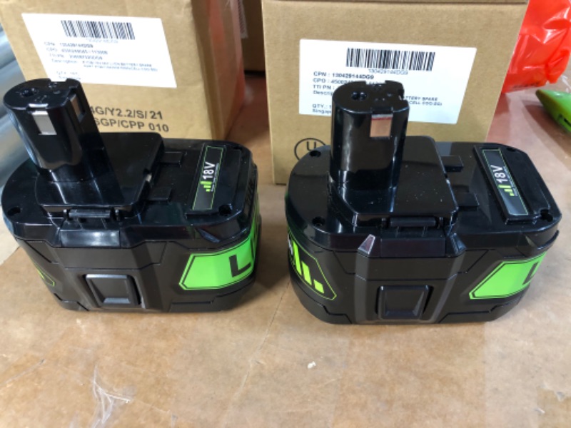 Photo 2 of **ONE BATTERY DOESN'T LAST AS LONG**
2 Packs 9.0Ah 18V P108 Replacement Battery Compatible for Ryobi ONE+ P102 P103 P104 P105 P107 P108 P109 P122