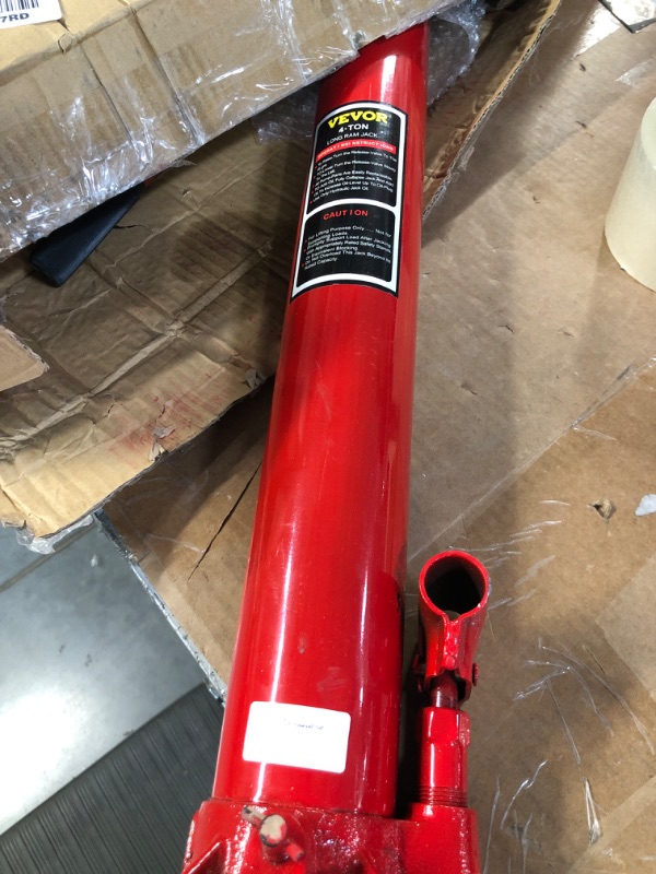 Photo 1 of VEVOR Hydraulic Long Ram Jack, 4 Tons/8818 lbs Capacity, with Single Piston Pump and Flat Base, Manual Cherry Picker w/Handle, for Garage/Shop Cranes, Engine Lift Hoist, Red