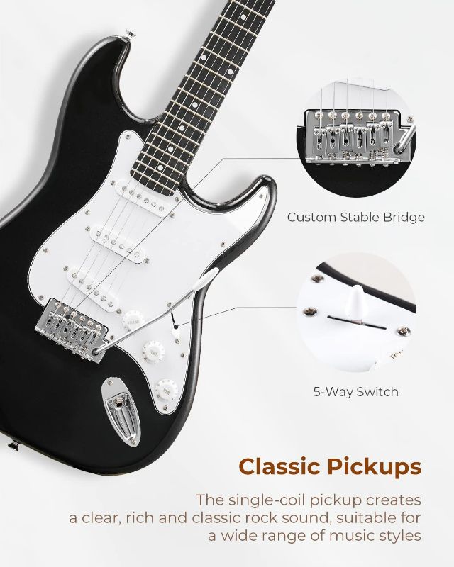 Photo 1 of Vangoa 39 Inch Full Size Electric Guitar Beginner Starter Kit Black with Amplifier, Bag