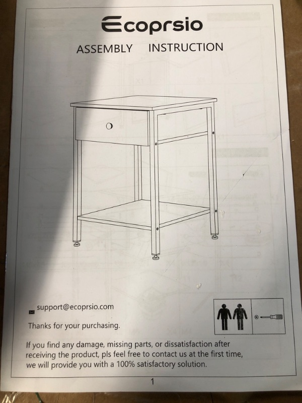 Photo 2 of (USED) Ecoprsio Nightstand Set of 2 Modern End Table Side Table with Drawer and Storage, Easy Assembly, Greige 