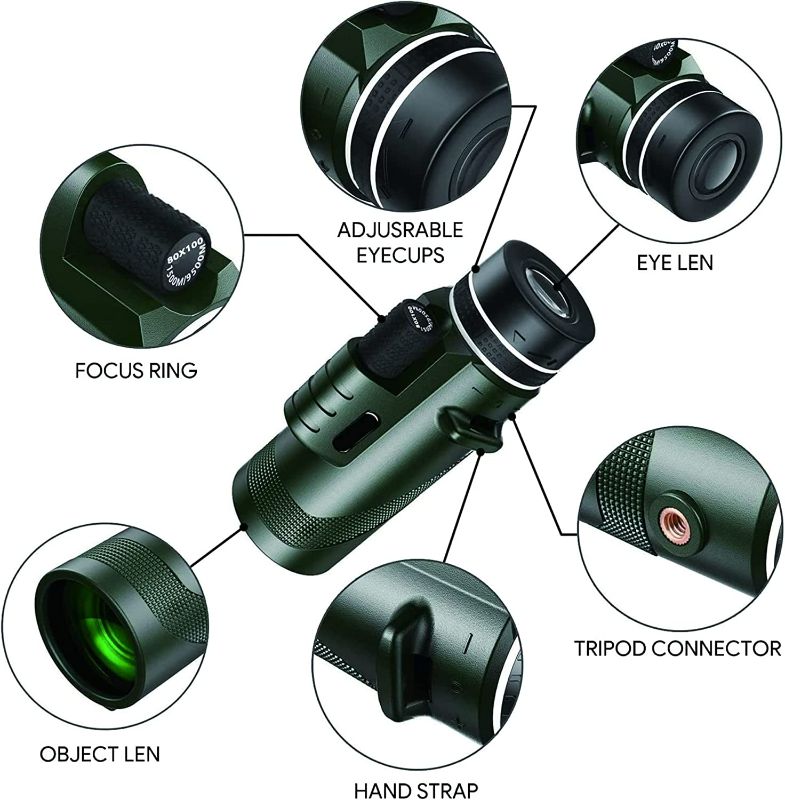 Photo 3 of 80x100 Monocular-Telescope High Powered Monocular for Adults Monocular for Smartphone - green-1