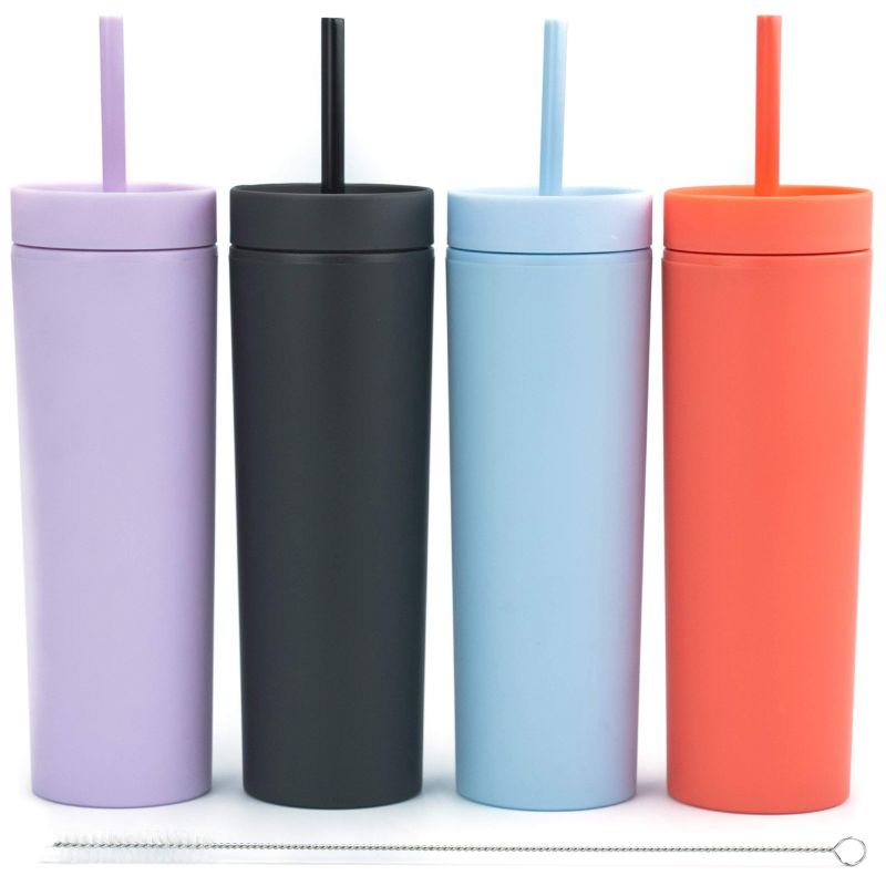 Photo 1 of (4 pack) Matte Pastel Colored Acrylic Tumblers with Lids and Straws.