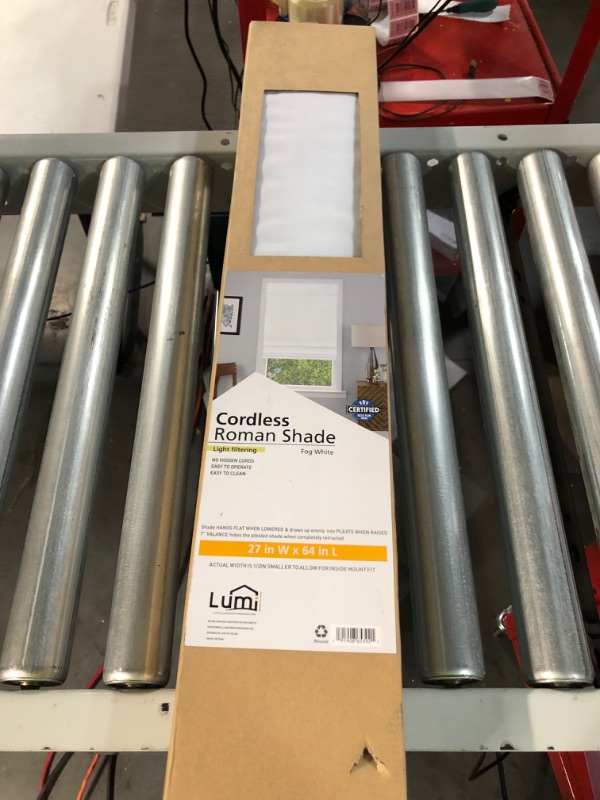 Photo 1 of 1pc 27&x64 Light Filtering Cordless Roman Window Shade White - Lumi Home Furnishings