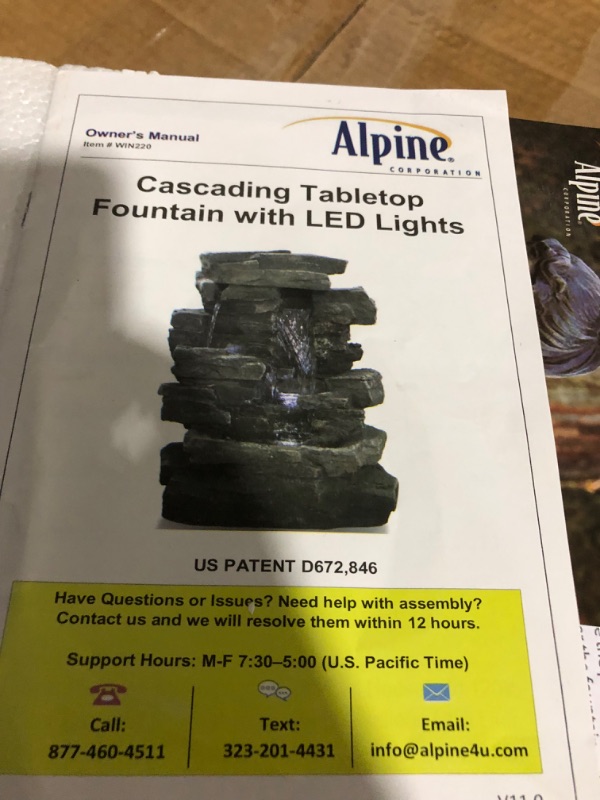 Photo 3 of *MISSING PARTS/ SLIGHT DAMAGE*** Alpine Corporation 13" Tall Indoor 4-Tier Cascading Tabletop Fountain with LED Lights, Gray