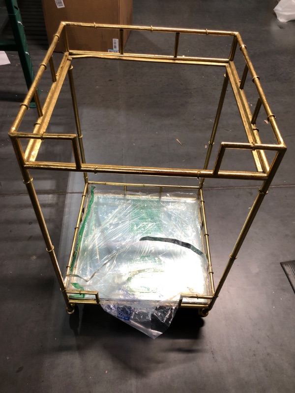 Photo 2 of **USED** GLASS HAS SMALL CHIPS ON THE CORNERS**   Urban Designs 7727556 Gold Leaf 2-Shelf Square Metal Mirror Mobile bar Cart Gold, Medium