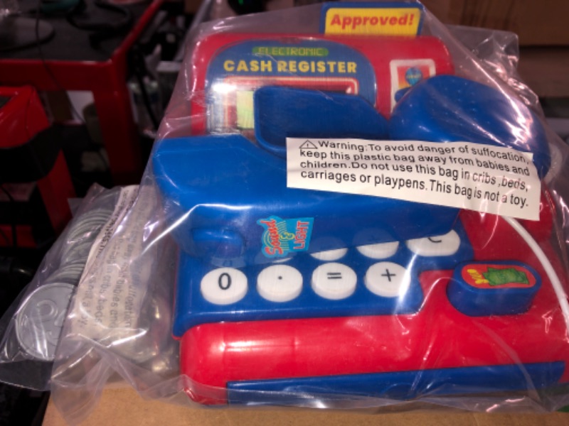Photo 2 of  Red and Blue Toddler Cash Register Toy for Kids with Real Calculator