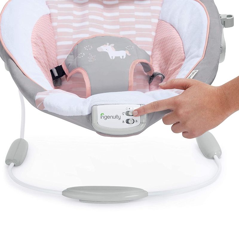 Photo 2 of Bright Starts Soothing Baby Bouncer with Vibrating Infant Seat, Music, Removable Bar and 2 Plush - Morrison, 0-6 Months