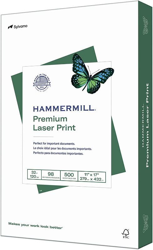 Photo 1 of Hammermill Paper, Laser Print, 32lb, 11 x 17, Ledger, 98 Bright, 500 Sheets 