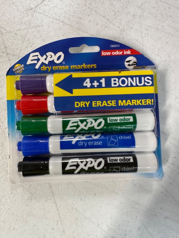 Photo 1 of Expo Low Odor Dry Erase Markers, Chisel Tip, Assorted Colors, 5-Count