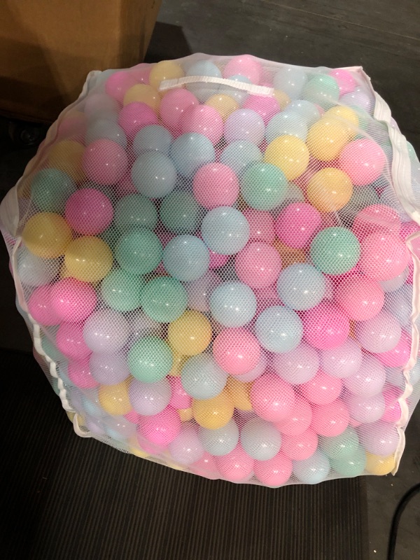 Photo 2 of Amazon Basics BPA Free Crush-Proof Plastic Ball Pit Balls with Storage Bag- Pack of 400 6 Pastel Colors