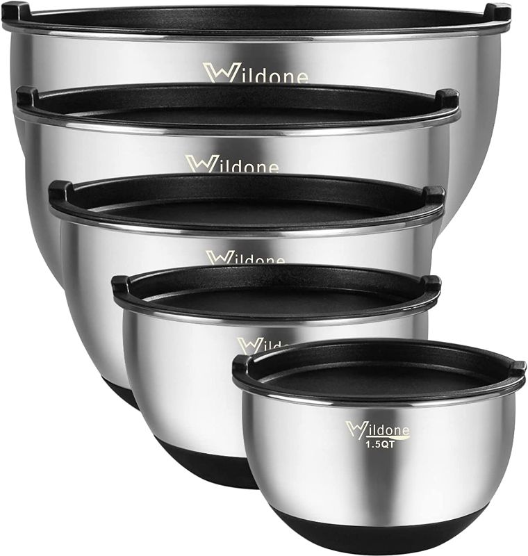 Photo 1 of **FIRST PICTURE IS REFERENCE** 
Wildone Mixing Bowls Set of 3, Stainless Steel Nesting Bowls with Airtight Lids Size 3, 2, 1.5