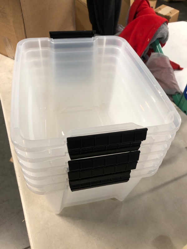 Photo 4 of **SEE NOTES** IRIS USA 19 Qt. Plastic Storage Bin Tote Organizing Container with Durable Lid and Secure Latching Buckles, Stackable and Nestable, 6 Pack, clear with Black Buckle c) 19 Qt. - 6 Pack