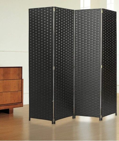 Photo 1 of *NEW* SEE COMMENTS!!!  Black 4 Panel Hinged Room Divider, Woven Paper Rattan Privacy Screens