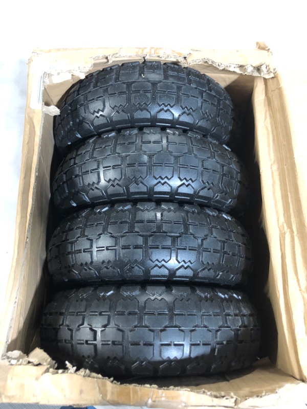 Photo 2 of Jin&Bao 4.10/3.50-4 tire and Wheel Flat Free, 10 Inch Solid Tires with 5/8” Axle Bore Hole, Heavy Duty Wheels Replacement for Gorilla Carts/Hand Truck/Trolley/Garden Utility Wagon Cart, 