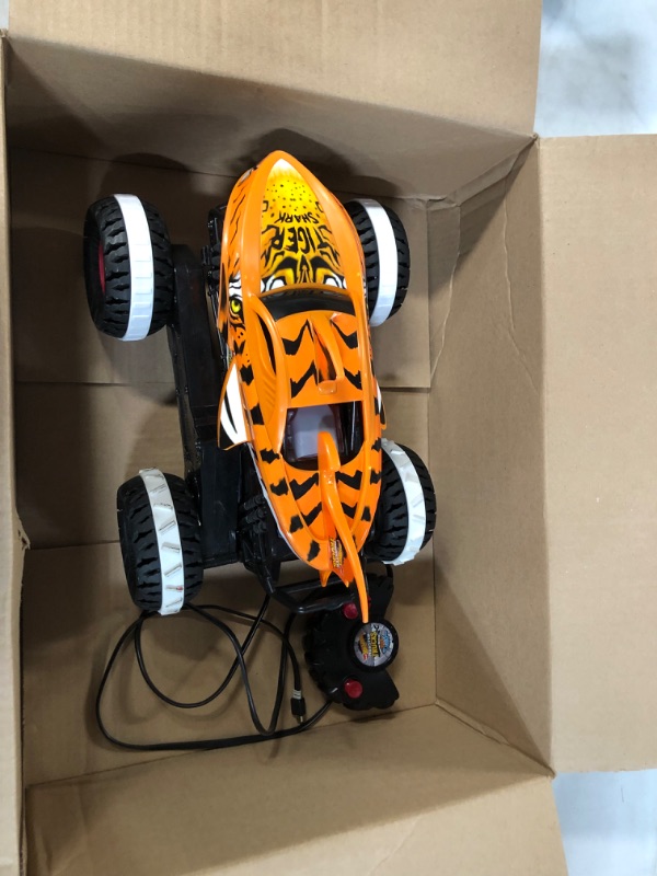 Photo 2 of **USED/ SEE NOTES** Hot Wheels Monster Trucks, Remote Control Car with All-Terrain Wheels, 1:15 Scale Unstoppable Tiger Shark RC