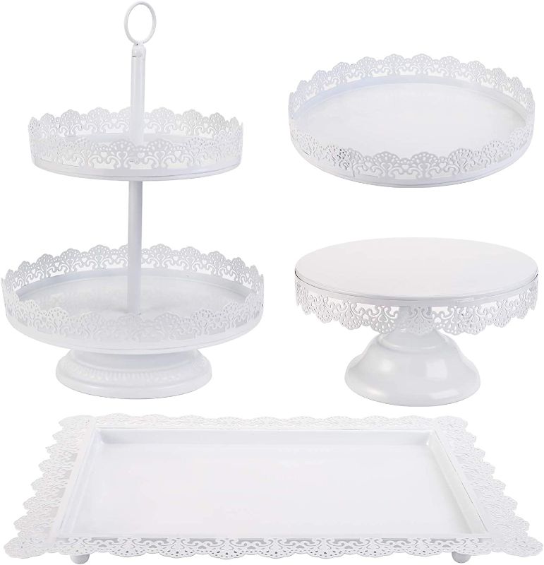 Photo 1 of  Set of 4 Cake Stands, Metal Cupcake Holder Tiered Dessert Serving Tower Fruit Display Plates(WHITE)