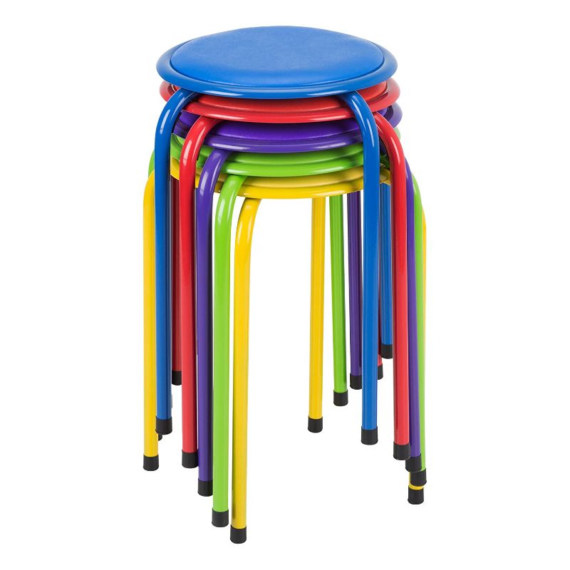 Photo 1 of *USED/SMALL DAMAGE*** Fat Catalog - Metal Stack Stools with Padded Seat, Red/Purple/Blue/Green/Yellow (Pack of 5)