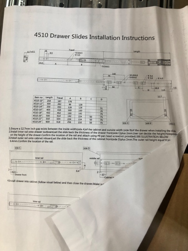 Photo 4 of *USED/SEE NOTES* VESLA HOME 10 Pairs 16 Inch 3-Section Full Extension Soft Close Drawer Slides,110 LB Capacity Side Mount Slow Close Ball Bearing Metal Cabinet Drawer Hardware Slide