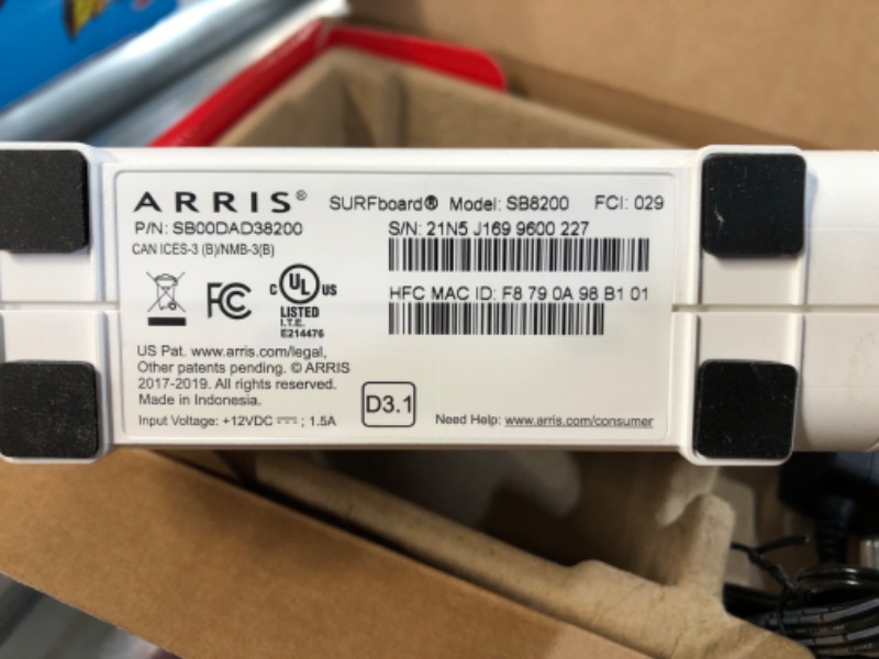 Photo 2 of ARRIS SURFboard SB8200 DOCSIS 3.1 Cable Modem | Approved for Comcast Xfinity, Cox, Charter Spectrum, & more | Two 1 Gbps Ports | 1 Gbps Max Internet Speeds | 4 OFDM Channels | 2 Year Warranty SB8200 Gigabit Modem