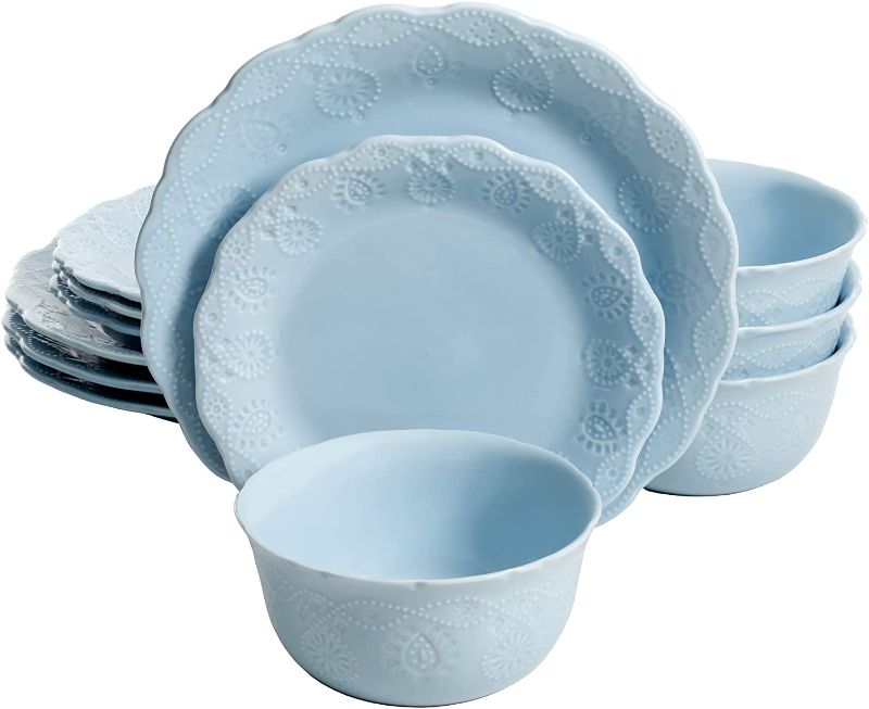 Photo 2 of 12-Piece Dinnerware Set, Light Blue