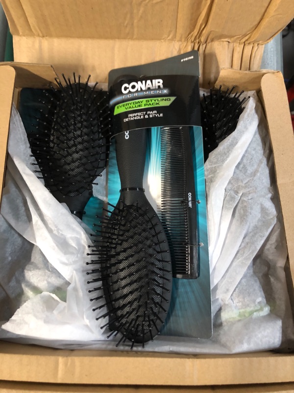 Photo 2 of  3 pcks: Conair for Men Black Cushion Hairbrush  Combo Set - 2ct