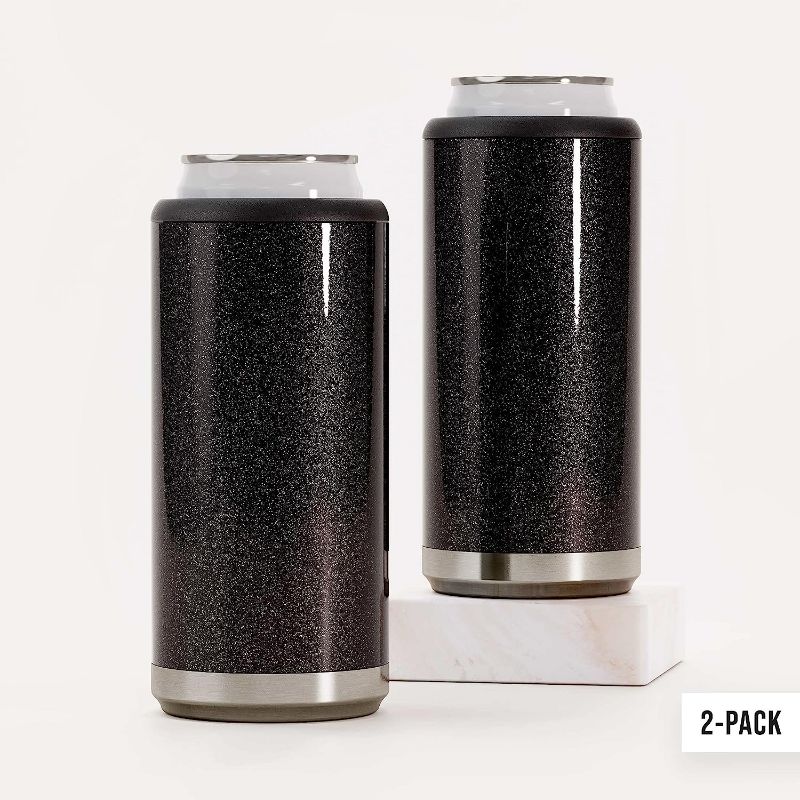 Photo 1 of *NEW* Maars Skinny Can Cooler for Slim Beer & Hard Seltzer 2 Pack Glitter Black