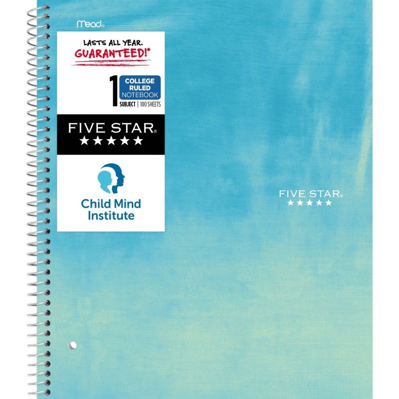 Photo 1 of ****4 pack - Five Star and Child Mind Institute College Ruled 1 Subject Spiral Notebook Plus Study App Related Watercolor