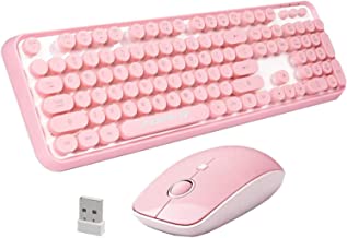 Photo 1 of Pink Wireless Keyboard Mouse Combo, 2.4GHz Wireless Retro Typewriter Keyboard 