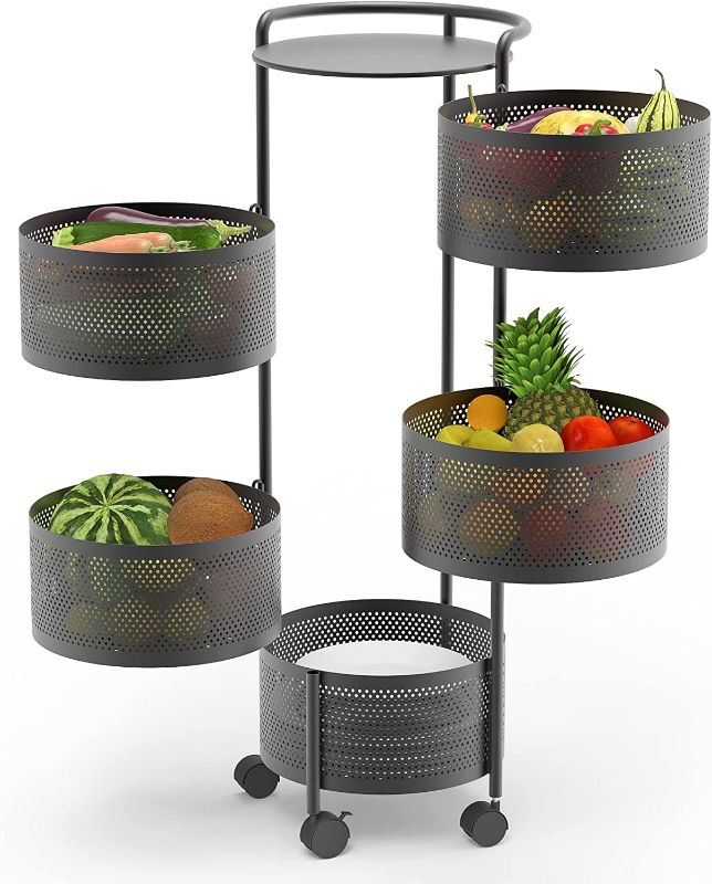Photo 1 of JAQ Rotating Fruit Basket, 5-Tier Metal Sturdy Kitchen Storage Rack Shelf Carts 