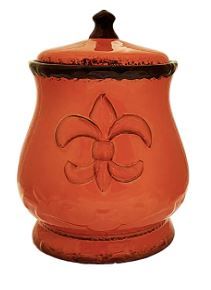 Photo 1 of **MISSING LID**Tuscany Colorful Hand Painted Fleur De Lis Canister