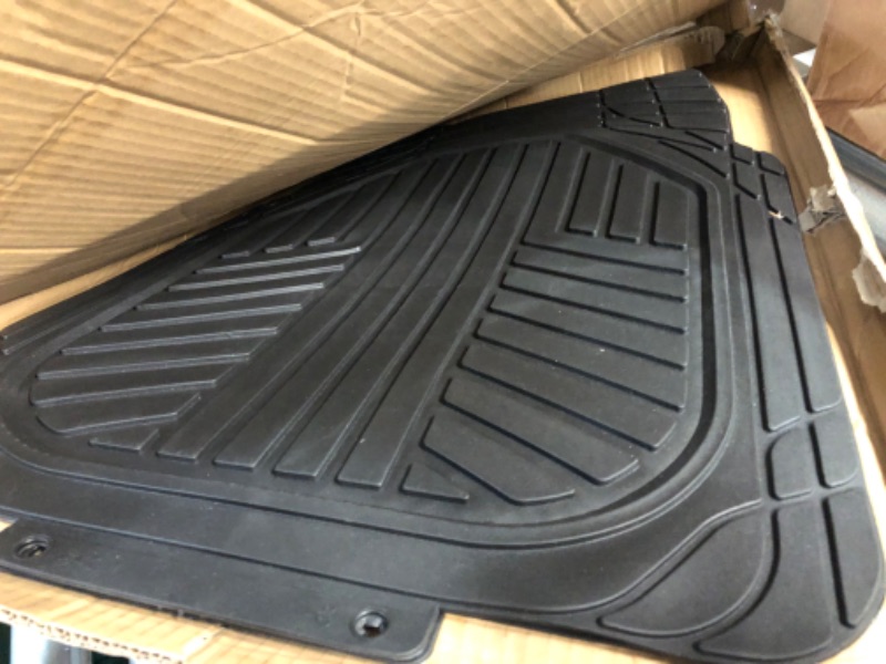 Photo 2 of Amazon Basics 2 Piece Weather Protection Heavy Duty Rubber Floor Mat pair for Cars, SUVs, and Trucks?Black,Universal Trim to Fit Black Thick Heavy Duty Rubber 