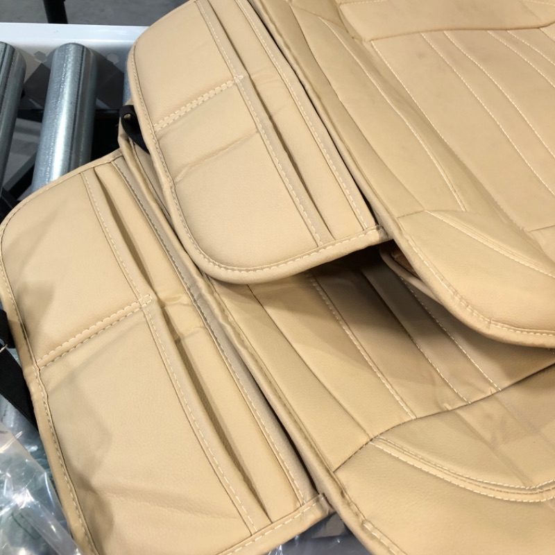 Photo 2 of Motor Trend Beige Faux Leather 2-Pack Car Seat Cover for Front Seats, Padded Car Seat Protectors with Storage Pockets, Premium Interior Covers, Front Seat Covers for Cars Truck SUV Auto 2 x Front Seat Covers Tan Beige