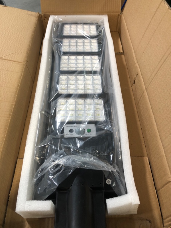 Photo 2 of * MISSING MOUNTING HARDWARE * 350W Solar Street Light Outdoor, 400LED Solar Flood Lights Outdoor Dusk to Dawn Motion Sensor, with Remote Control & Bracket, Security Solar Outdoor Lights IP66 Waterproof Lamp for Yard Garden Street