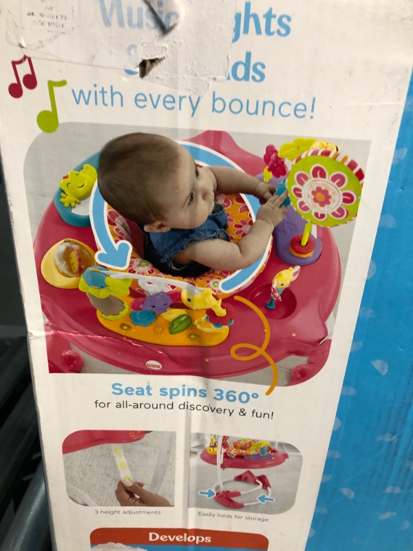 Photo 4 of * USED * Fisher-Price Jumperoo Baby Bouncer and Activity Center with Spinning Seat plus Lights Music Sounds and Baby Toys, Pink Petals